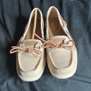 Cream and Glittery Sperry shoes, size 10